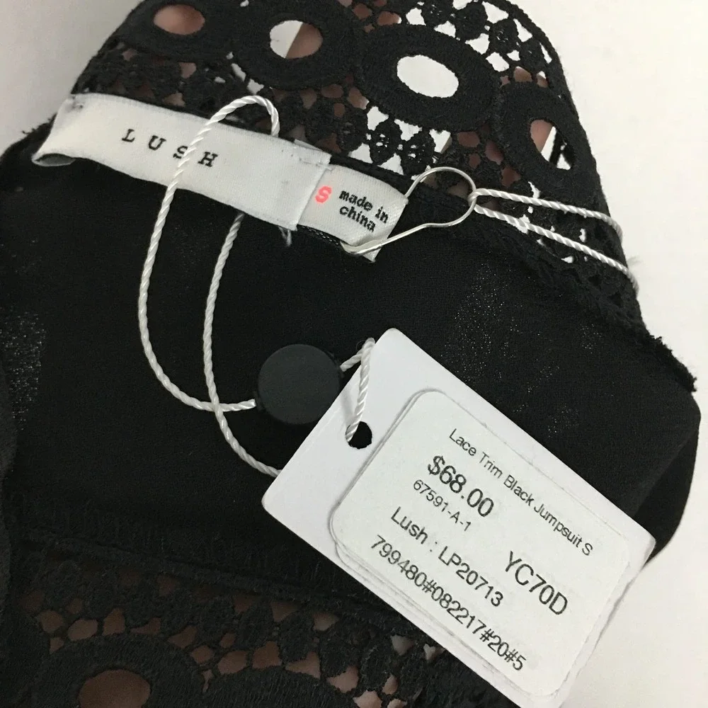 New Lush Lace Trim Black Jumpsuit Size Small - Picture 11 of 13